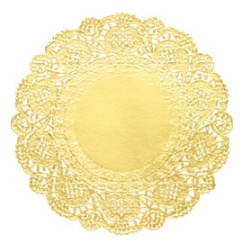uxcell 50 Pcs Gold Lace Paper Doilies 4.5 Inch Round Paper Doilies Tableware Disposable Foil Lace Paper Decorative Paper Placemats for Wedding, Birthday, Cakes, Desserts, Tableware Food