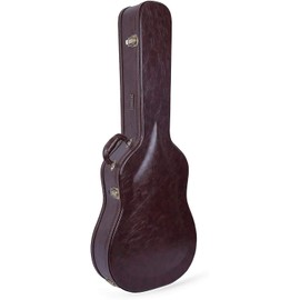 Crossrock Wooden Guitar Case for Dreadnought, 12-String & Nylon String Acoustic Guitars | Brown Finish, Sponge Lining, Stainless Steel | Latches, Storage Compartment (CRW620DBR)