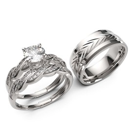 Together With Jewelry Box 3pc Couples Wedding Ring Sets His And Hers Women Sterling Silve Round Moissanite and men Wedding Bands, women's size 7 & men's size 9, Paper, Created Moissanite