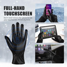 LOKZEER Winter Leather Gloves for Women: Full Hand Touchscreen Water-resistant PU Leather Fashion Gloves Wool Lined Warm Gloves for Driving, Outdoor, Travel, Commuting (Black, S)
