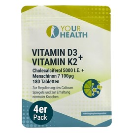 Vitamin D3 (5000 IU) + Vitamin K2 (100 μg), Cholecalciferol, Menachinon7 MK7-720 Tablets (Pack of 4)