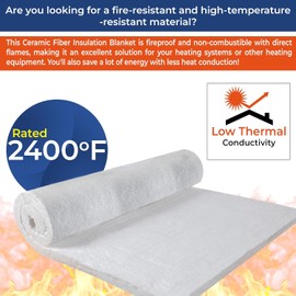 24" x 12" x 1" Thick Ceramic Fiber Insulation Blanket - High Temp Insulation - 4# 2400F Rated - Fire Proof Blanket for Wood Stove Baffle, Furnace, Forge, Kiln, Chimney, Fireplace, Pizza Oven, Boiler