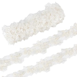 FREEBLOSS 3 Yards Beading Flowers Lace Appliques Embroidery Flower Patches For Wedding Dress Embellishments Patches Flowers Applique For Clothing 2.36 Inches Wide