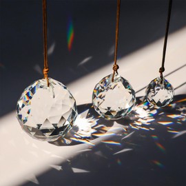 NICEYEA Pack of 3 Prism Crystal Ball 25 mm/35 mm/40 mm Crystal Glass Prism Ball Crystal Suncatcher Rainbow Maker Feng Shui Pendant, Hanging Glass Decoration for Windows, Home Decoration