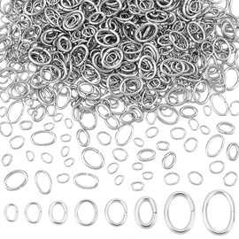 PH PandaHall 800pcs 8 Styles Oval Jump Rings, 304 Stainless Steel Open Jump Rings Jewelry Connector Findings for DIY Earring Bracelet Necklace Jewelry Crafts Making, Length 4mm~8mm