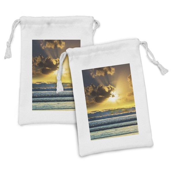 Lunarable Ocean Fabric Pouch Set of 2, Sunbeams Grey Clouds