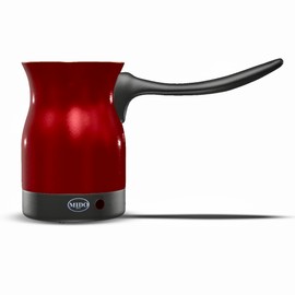 Electric Turkish Coffee Maker Warmer Kettle Pot Premium Quality Stainless Steel Cool Touch Handle Travel Size, Fast Boil & Keeps Water Boiling for Arabic & Greek Coffee, Tea, & Hot Drinks 0.3L (RED)