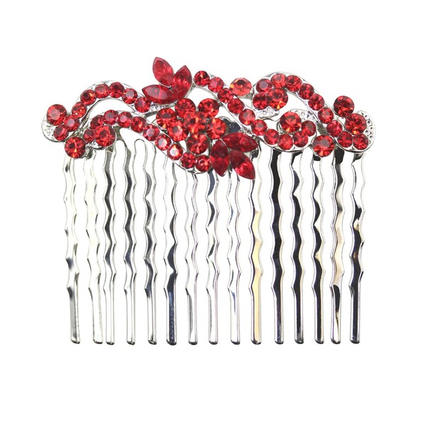 Faship Gorgeous Red Crystal Floral Hair Comb