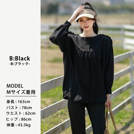 Teddy rashguard027-B Women's Long Sleeve Rash Guard, Slit Leggings, Top and Bottom Set, Amphibious, No Hood, Thin, B: Black