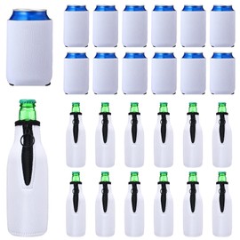 24 Pack Sublimation Blank Beer Bottle Insulator Sleeve Can Cooler Sleeves Cooler Covers with Zip up Bottle Jackets Insulated Soda Can Water Bottles Coolers for DIY Summer Pool Beach Party Favors White
