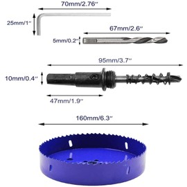 Luomorgo 6.3 inch 160mm Hole Saw, 1 1/4 inch Cutting Depth HSS Bi-Metal Hole Cutter with Hex Shank Drill Bit Adapter for Wood Cornhole Boards Plastic Drywall Fiberboard