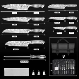 Meleho Kitchen Knife Set,12PCS Portable Kitchen Knife Set,High Carbon Stainless Steel Professional Kitchen Knife Set, Knife Sharpener With Knife Roll Bag, Suitable for Outdoor Travel, Camping, BBQ