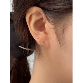 10k bell ribbon earrings ultra-mini gold earrings gift package / 10k 벨 리본 귀걸이 초미니 골드 이어링 선물패키지
