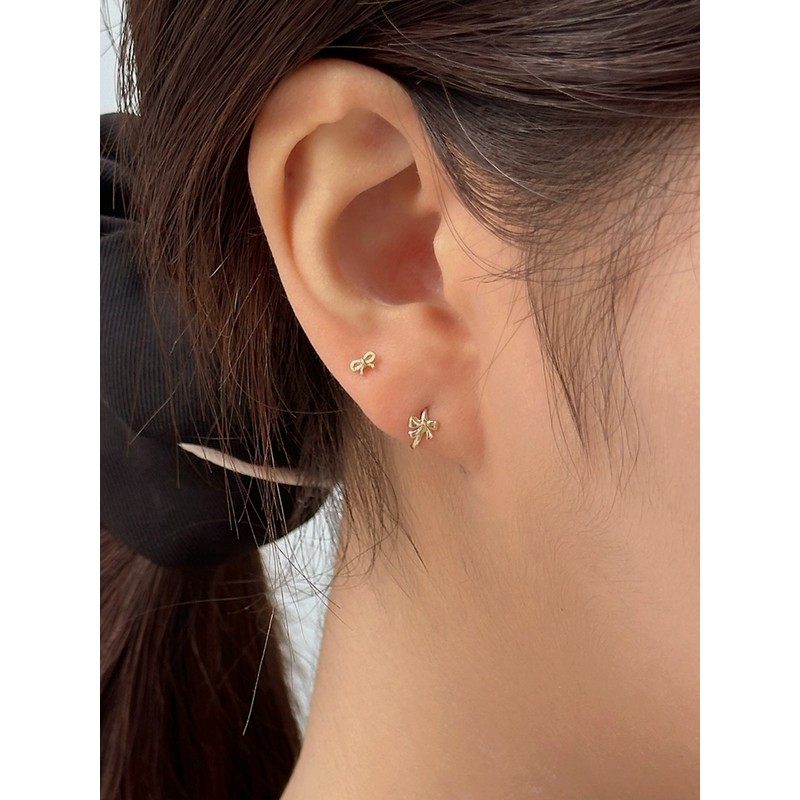 10k bell ribbon earrings ultra-mini gold earrings gift package /