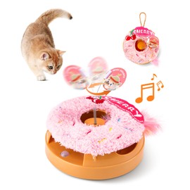Migipaws Interactive Cat Toys, Automatic Frenzy Donut cat Toy with Moving Feather,Catnip, Squeaking for Indoor Cats Rechargeable