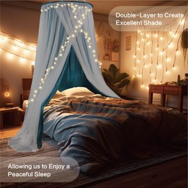 ZXPLO 40"x 106" Bed Canopy for Girls & Adults, Double Layer Princess Round Dome Bed Curtain Canopy Drapes, Dreamy Mosquito Net Reading Nook, Bedroom Decoration (Dark Teal)