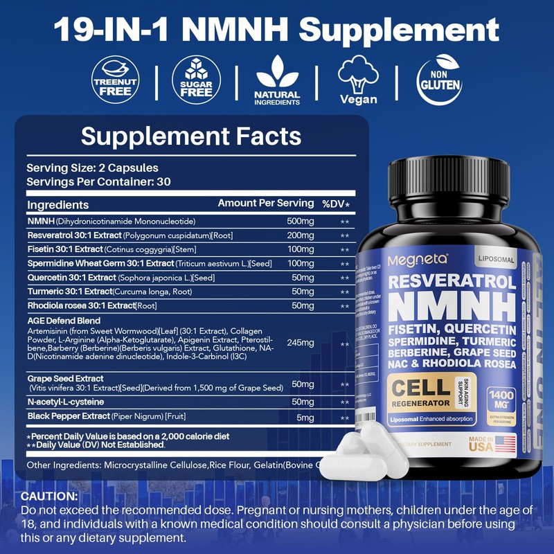 MEGNETA NMNH Supplement - 500mg Per Serving, Boosts NAD+ Levels,