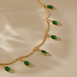 Yumikoo 18k Gold Plated Anklet Ankle Bracelets for Women,Gold Plated Green Teardrop Gemstone Anklet with Adjustable Chain - Fashion Jewelry for Women (Green teardrop gemstone)