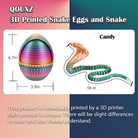 3D Printed Snake Eggs with 3D Printed Snake Inside, Cute Rotary Gear Eggs with 3D Printed Crystal Fidget Snake Animals Inside, Home Office Decor Executive Desk Crystal Cobra Toys（Candy