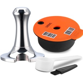 Refillable Coffee Capsules, Stainless Steel Coffee Pods Compatible with Tassimo Machines (180ML Red +Tamper)