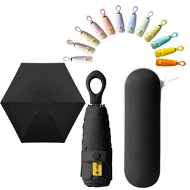 Mini Sun Travel Folding Umbrella Ring handle With Storage Case - Coating Layer Fabric/anti UPF 50 UV Protection 99.9% Compact Purse Umbrella/Lightweight Small Portable Backpack/Rain Sun/Women Kids