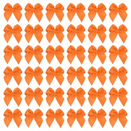 PATIKIL 1 Inch Mini Ribbon Bow 100 Pcs Satin Fabric Ribbon Flower Bows Appliques for DIY Craft Sewing Wedding Party Decoration, Orange