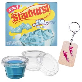 Star * Burst Gelatin Shot Pack of 1 Box of Blue Raspberry - Treat - 50 1oz Shot Cups 50 lids - Squeezable Perfect Summer treat - Jello Shots - Gelatine Shot - Incldes Exclusive PaLiSoL CREATiONS Keychain