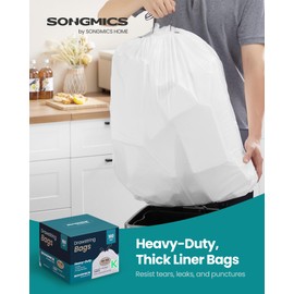 SONGMICS Trash Bags for 13-Gallon (50 L) Trash Cans, Drawstring Kitchen Garbage Bags, Pre-Separated, Quick-Dispense Box, Liner Code K, 4 Rolls, 160 Count, White UKRB051A04
