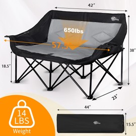 Bolosy 2 Person Camping Chair Camping Loveseat Oversized Double Folding Camping Chair Heavy Duty Two Person Camp Chair Love Seat Dou Chairs Sport Lawn Chair for Adults