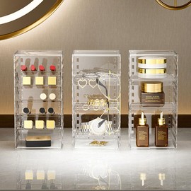 Himilucky Jewelry Organizer, Makeup Organizer, Clear Jewelry Display Lotion Lipstick Perfume Holder Stand Storage for Vanity Countertop Bedroom Dresser Bathroom