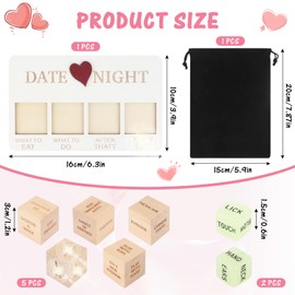 Set of 7 Date Night Dice for Couples, Wooden Date Night Idea Cube, Natural Romantic Dice with Board and Bag, Date Night Cube for Valentine's Day, Anniversaries, Christmas, Date Night