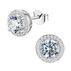 MYBELLNA Moissanite Stud Earrings for Women,925 Sterling Silver 1.6ct D Color VVS1 Clarity Brilliant Round Cut Lab Created Diamond Earrings for Men Friction Back and Post for Women Men...
