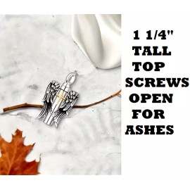 Fashion Jewelry MEMORIAL ASHES URN CROSS ANGEL WINGS Pendant on 20" 925 Plated Silver Necklace