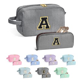 YOOLIFE Gifts for Women Teen Girl Kids - Makeup Bag, Christmas Gift Baskets for Women Baskets for Gifts Empty Gift Basket, Cute Gifts for Teenage Girl Kid, Monogram Initial Girls Black Makeup Bag A