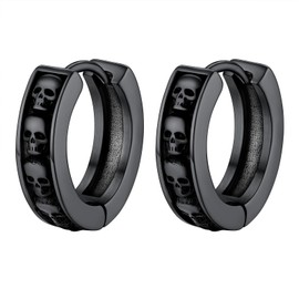 Black Skull Hoop Earrings For Men Gothic Goth Jewelry Stainless Steel Small Hoops Cool Earrings
