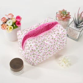 Heveer Floral Quilted Cosmetic Bag Makeup Brush Beauty Tool Bag, pink, Flower