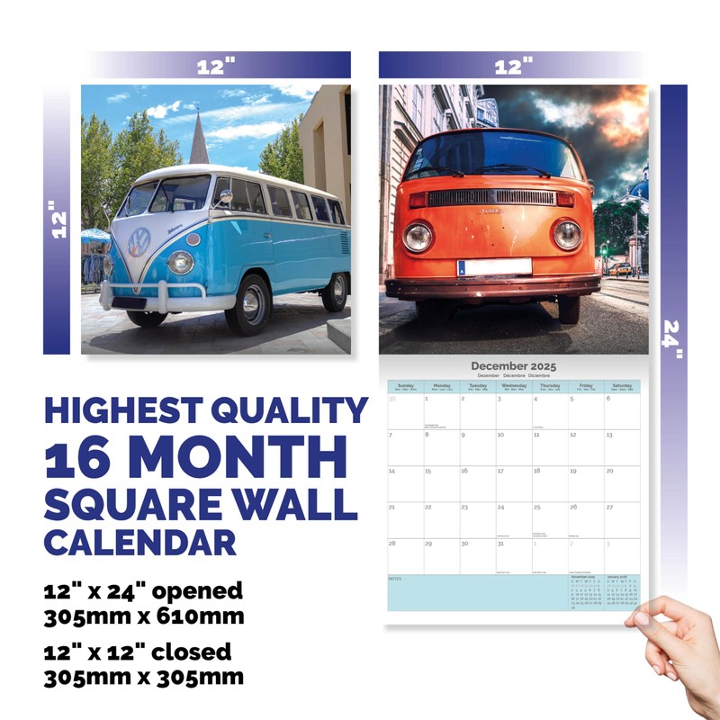 Dayplanner Publishing Camper Vans Calendar 2025, Large Square Wall Calendar,