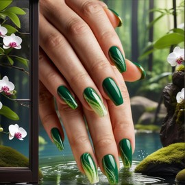 Long Press on Nails Coffin Fake Nails Green False Nails Ombre Artificial Nails Gradient Cute Nails Stick on Nails for Women 24pcs