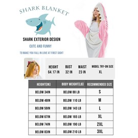 Tzlopfsz Shark Blanket for Adult Kids - Wearable Pink Shark Blanket Hoodie,Cartoon Animals One-Piece Blanket,Cute Funny Blue Shark Flannel Hoodie for Girls Interesting Blanket Gifts - 2XL