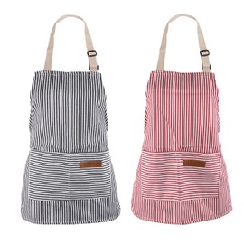 NQEUEPN 2pcs Kids Aprons, Polyester Cotton Children's Cooking Aprons with 2 Pockets Red Blue Striped Toddler Apron Adjustable Aprons Accessories for Boys And Girls Kitchen Baking Artist Painting