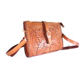 Hantooled - Bolso bandolera de piel para mujer, color café, bolso cruzado para mujer, Beige Bronceado, M