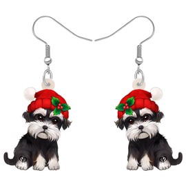 TIZURO Christmas Acrylic Cute Red Bow Schnauzer Earrings Cartoon Puppy Pets Animals Dangle Jewelry For Women Dog Mom Xmas Charms Party Winter Gifts (Black)