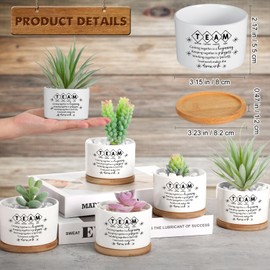 Seewey 12 Pcs Inspirational Succulent Pots Gifts Bulk Employee Appreciation Gifts for Women Coworker Teacher Nurse Small Ceramic Plant Pots with Bamboo Trays Thank You Favors for Graduation (Team)