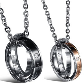 Oidea 1 Pair (2 Pieces) Friendship Necklaces with Pendant, Crown Ring, Stainless Steel Partner Pendants with 45 cm and 55 cm Chain, Necklace for Men or Women, Stainless Steel