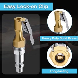 YUENTOEN Tire Air Chuck with Clip Adapter, 1/4" NPT Tire Chuck for Tire Inflator Pressure Gauge Compressor Accessories, Heavy Duty Lock on Tire Inflator Chuck