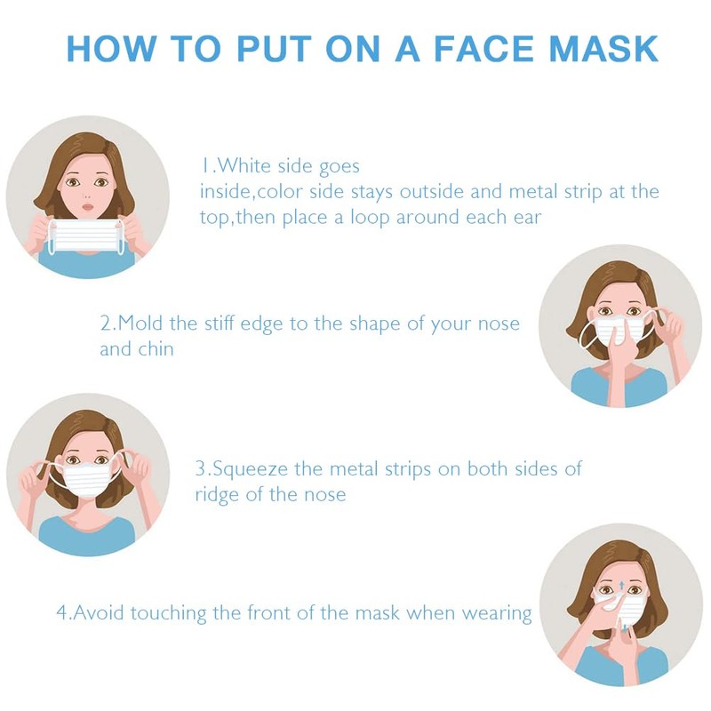 100 Pcs Disposable Face Masks - 3-layer Breathable Color Masks,