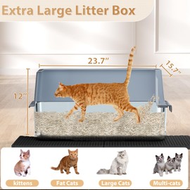 MODCART Stainless Steel Cat Litter Box with Lid, Extra Large Metal Kitty Litter Box with Scoop, Litter Mat