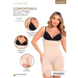 Sonryse CH003SL Tummy Control Open Bust Shapewear For Women Seamless Pull Up High Back Bodysuit