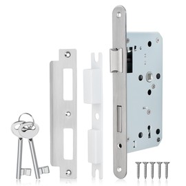 Bwintech 1 Piece Satin Nickel 7250 Mortice Lock with Two Keys for Interior and Bathroom Doors