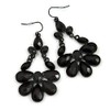 Victorian Style Black Acrylic Bead Chandelier Earrings/Black Tone/ 65mm L